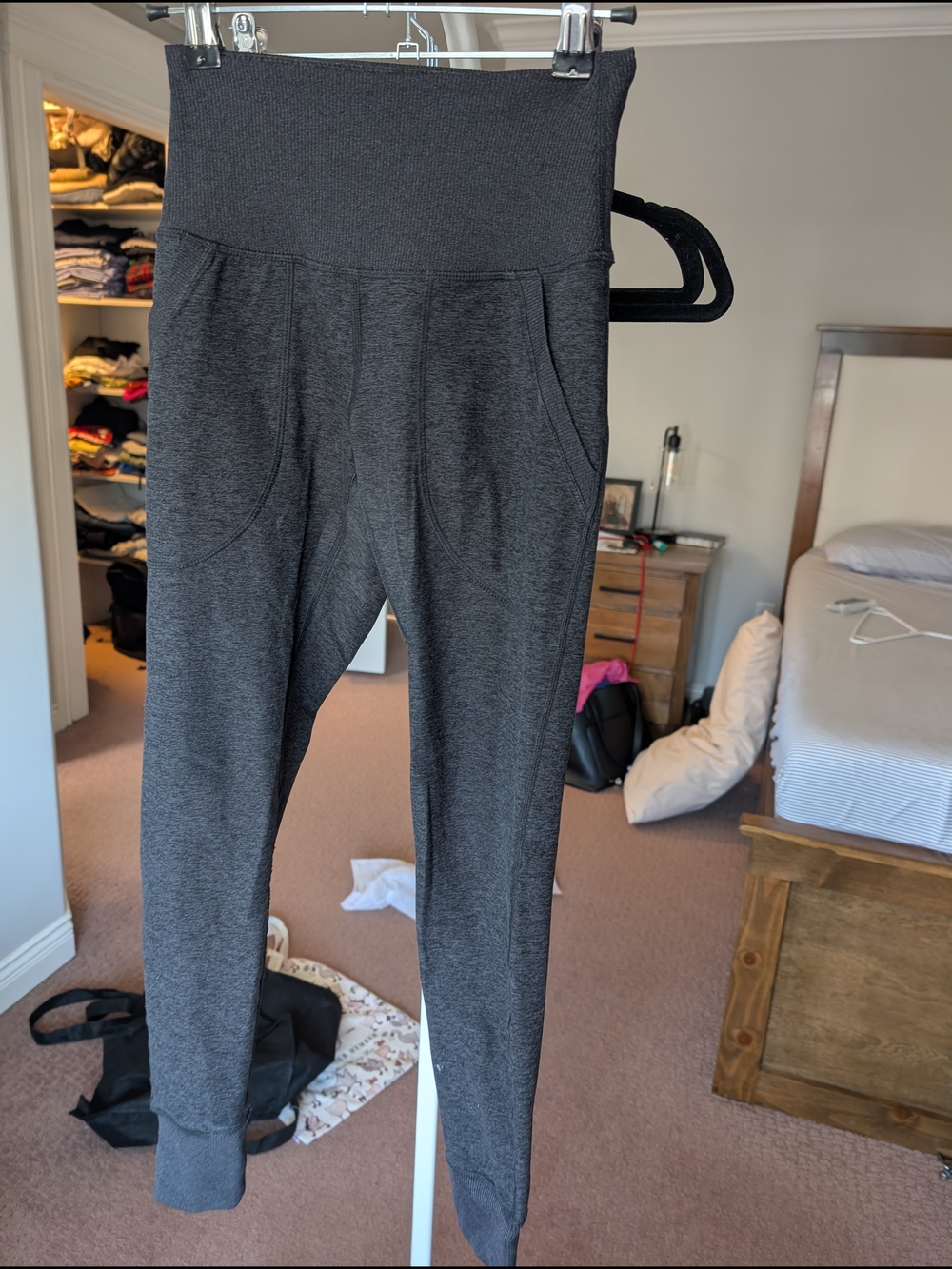 Zella Dark Gray High-Waist Ribbed Waistband Leggings